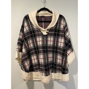 Talbots Poncho Sweater Womens Large Plaid Cape Knit Academia Travel Quiet Luxury